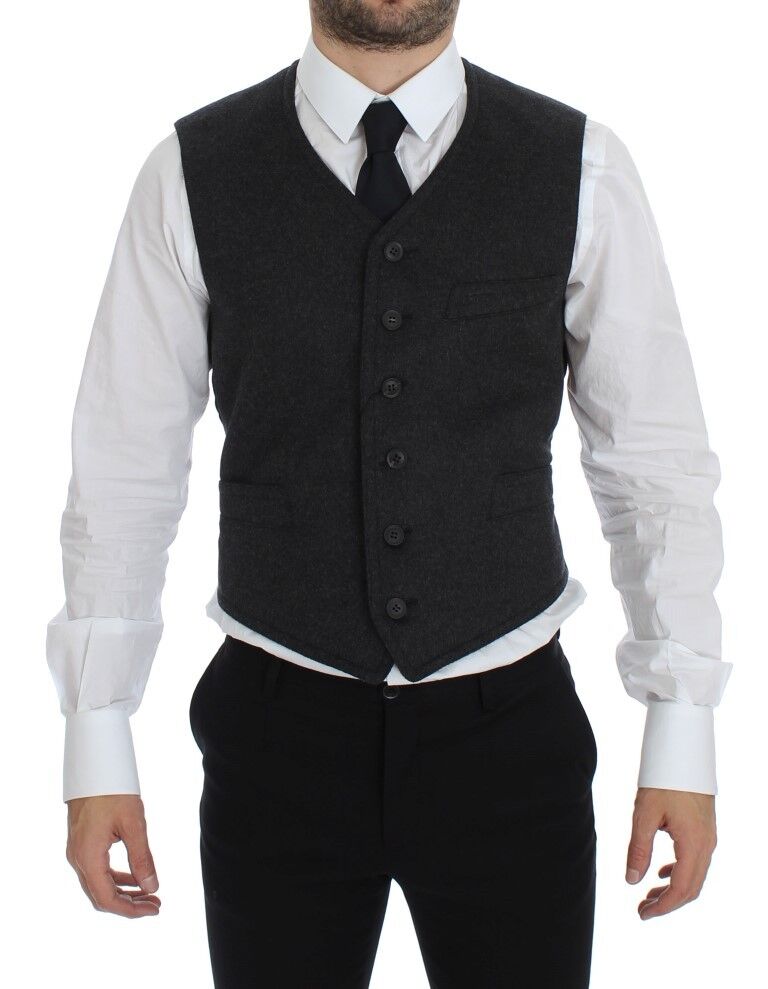 Gilet en laine mélangée gris de Dolce & Gabbana, veste élégante pour homme, détails de texture visible.