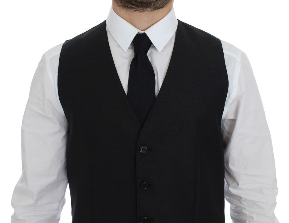Gilet en laine et soie gris de Dolce & Gabbana, veste élégante et sophistiquée pour femmes.