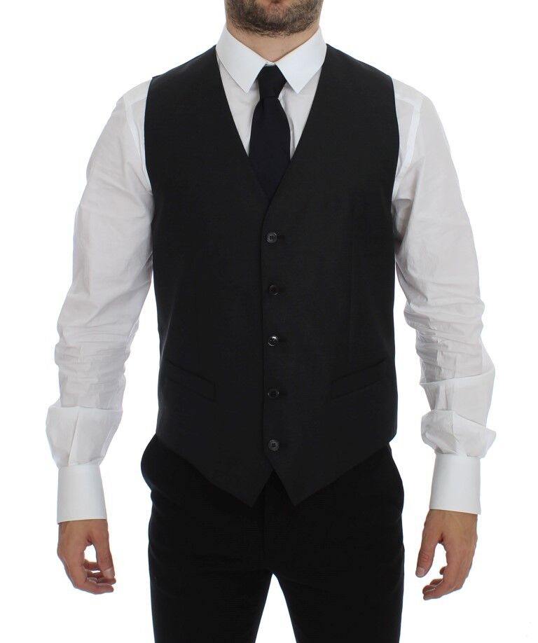 Débardeur en laine et soie gris Dolce & Gabbana, veste élégante à coupe ajustée, détail de tissu sophistiqué.