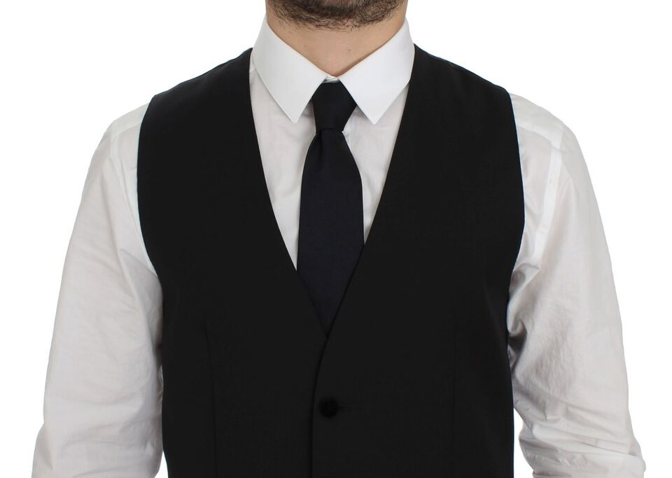 Gilet formel en laine noire de Dolce & Gabbana, veste élégante pour homme, détails sophistiqués et coupe ajustée.