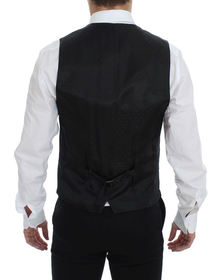 Gilet formel en laine noire Dolce & Gabbana, veste élégante pour homme, détail sophistiqué et finition soignée.