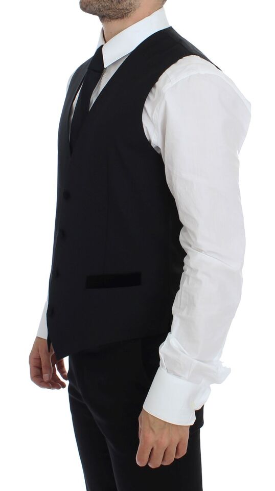 Gilet noir en laine Dolce & Gabbana, veste formelle élégante pour homme, détails sophistiqués et coupe classique.