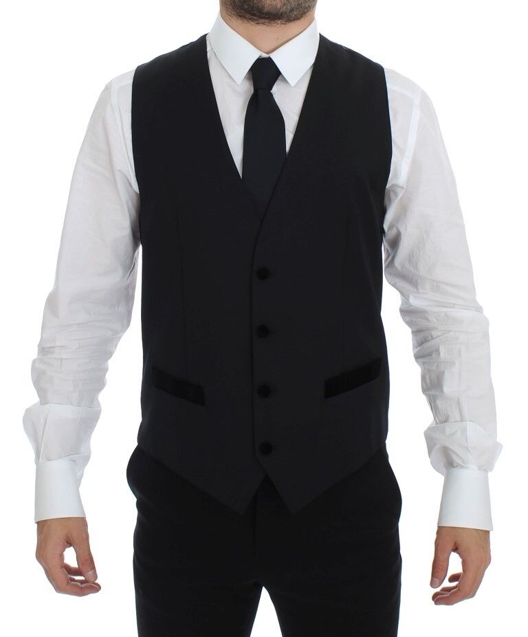 Gilet formel en laine noire de Dolce & Gabbana, veste élégante pour homme ou femme, détail classique et sophistiqué.