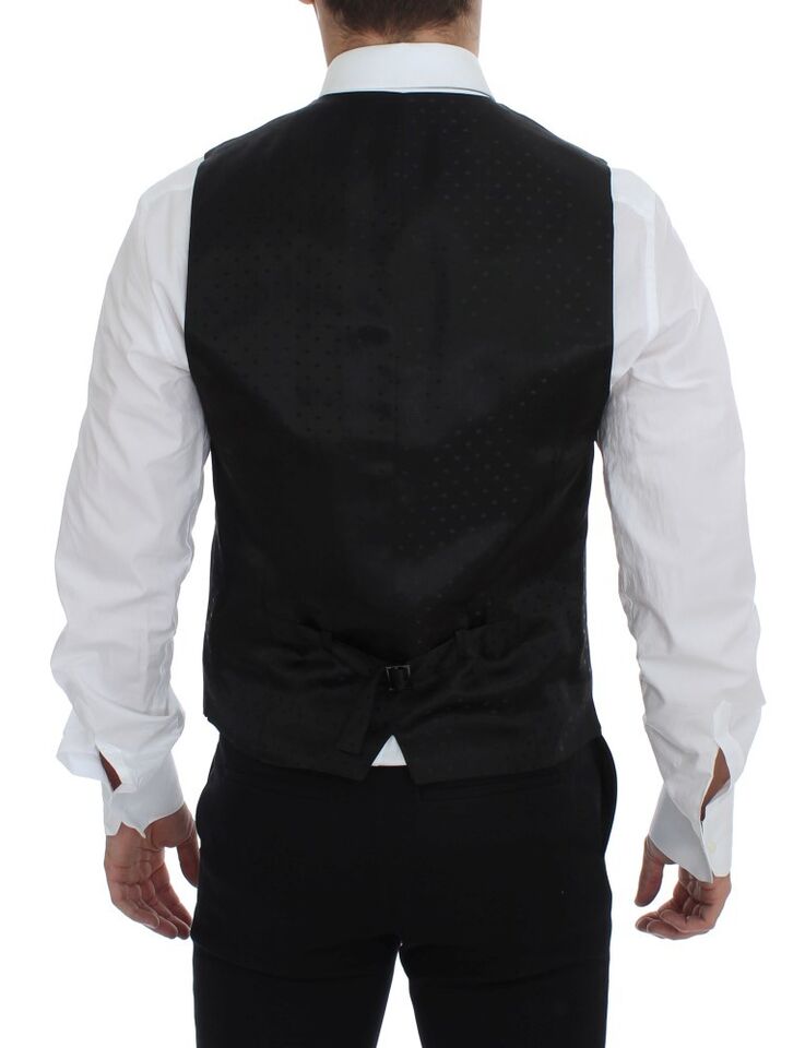 Gilet en laine gris de luxe Dolce & Gabbana, veste formelle élégante pour homme avec détails sophistiqués.