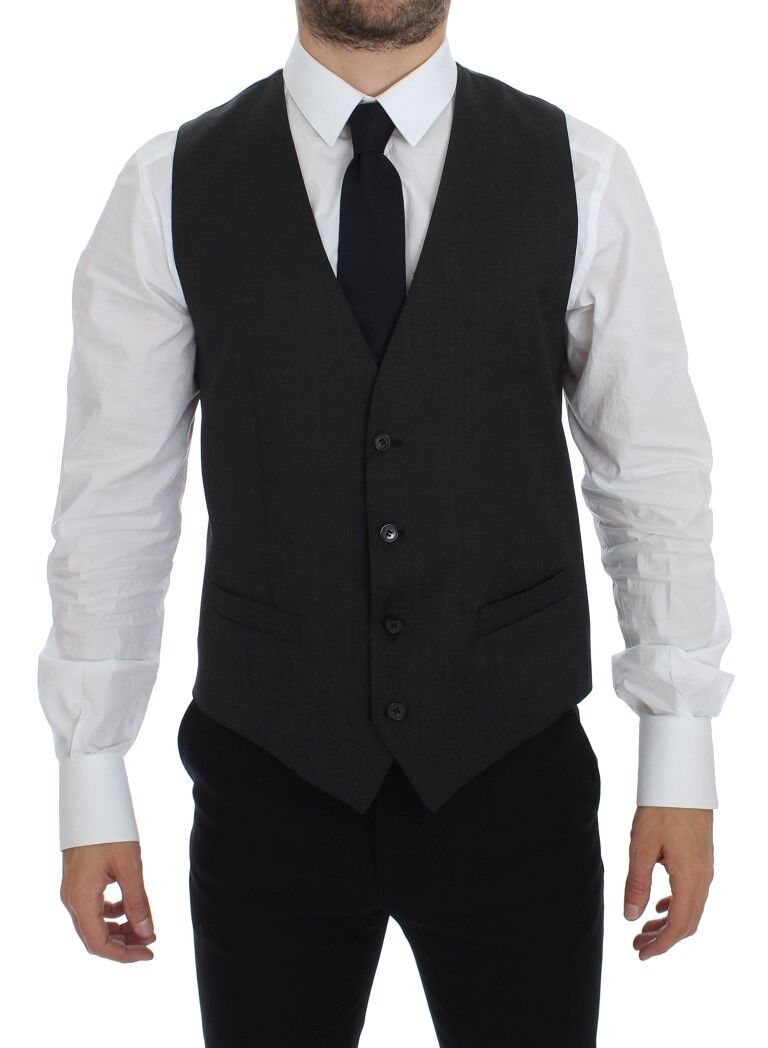 Gilet formel en laine gris de Dolce & Gabbana, veste élégante pour homme, détail sophistiqué et finition raffinée.