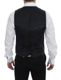 Gilet en laine noir à rayures de Dolce & Gabbana, à boutonnière simple, vue de face.