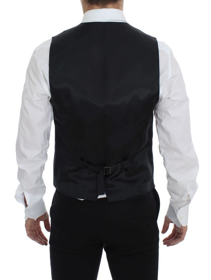 Gilet en laine noir à rayures de Dolce & Gabbana, à boutonnière simple, vue de face.