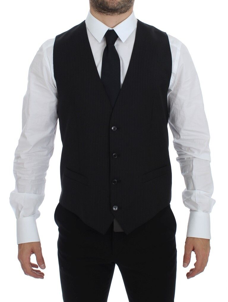 Veste en laine noire à rayures avec boutonnière simple, de la marque Dolce & Gabbana, vue de face sur fond blanc.