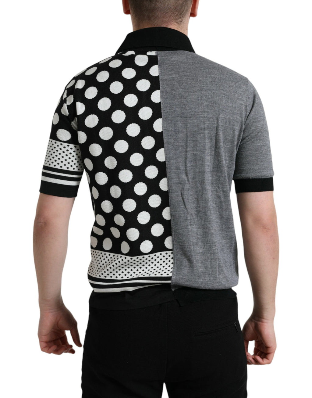 Pull à manches longues Dolce & Gabbana noir et blanc avec col polo, cardigan élégant en tricot.