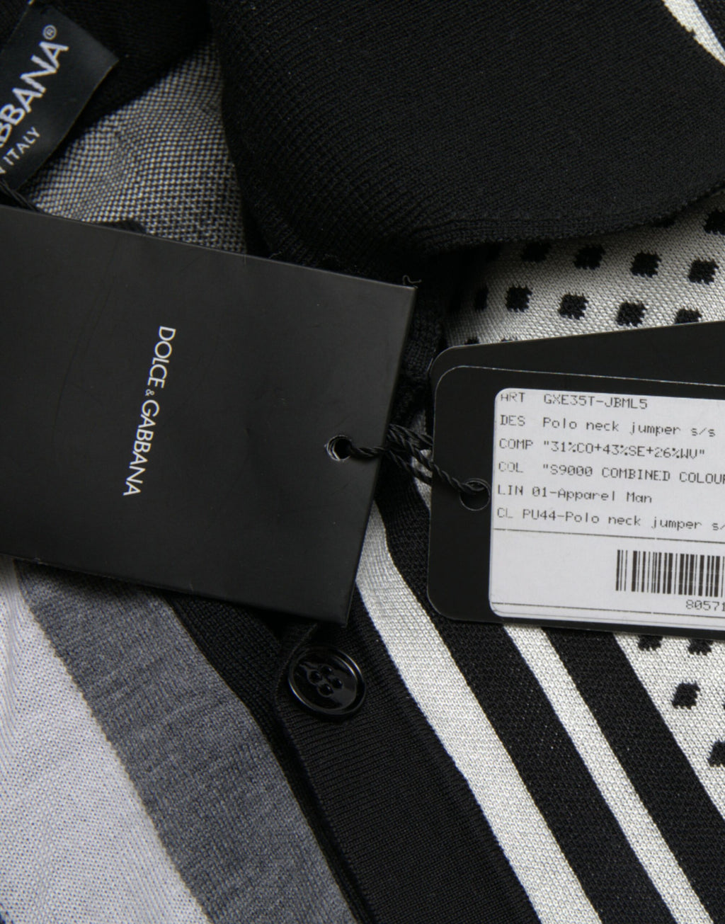 Pull à manches longues Dolce & Gabbana noir et blanc, cardigan en maille avec col polo, style élégant et classique.