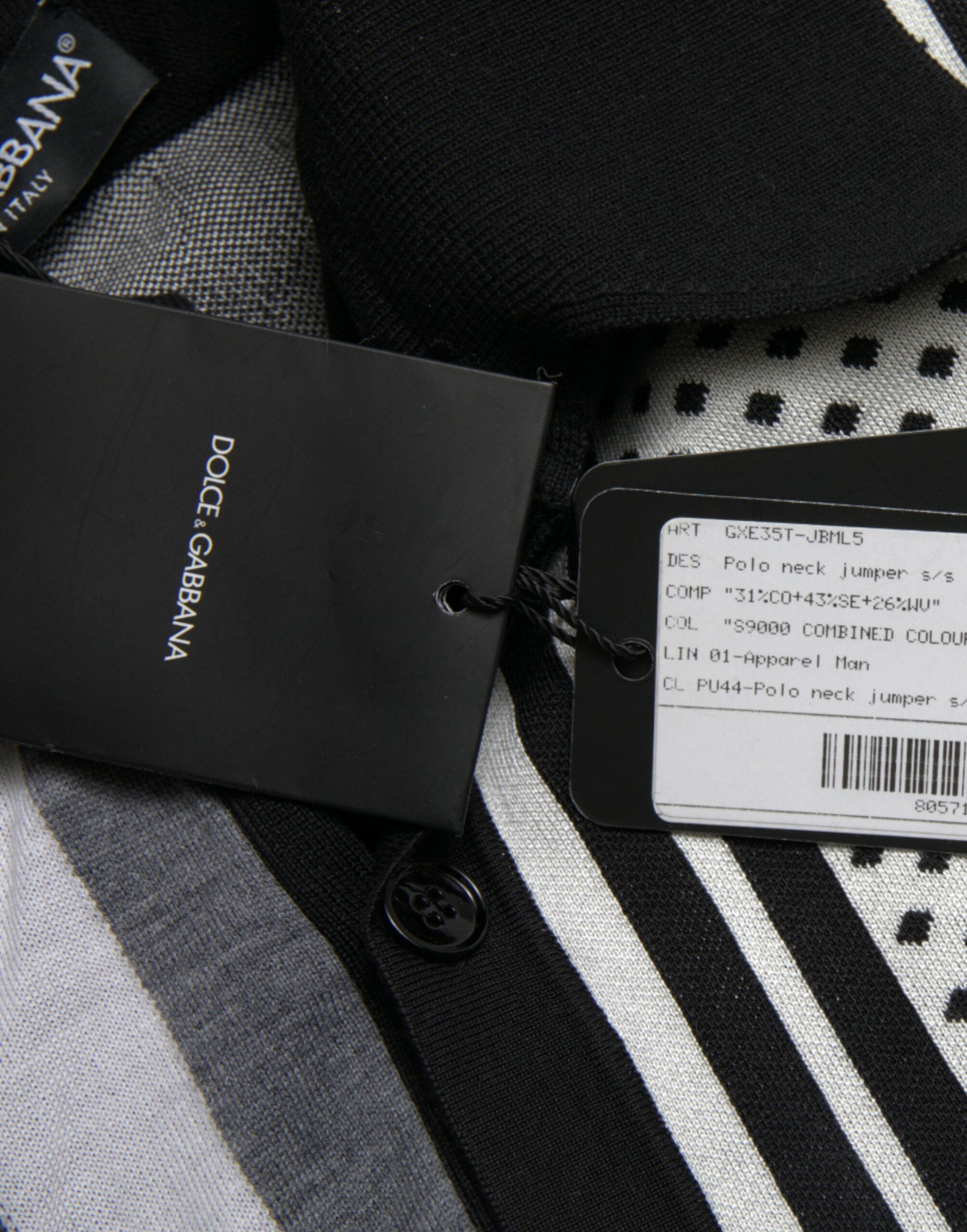 Pull à manches longues Dolce & Gabbana noir et blanc, cardigan en maille avec col polo, style élégant et classique.