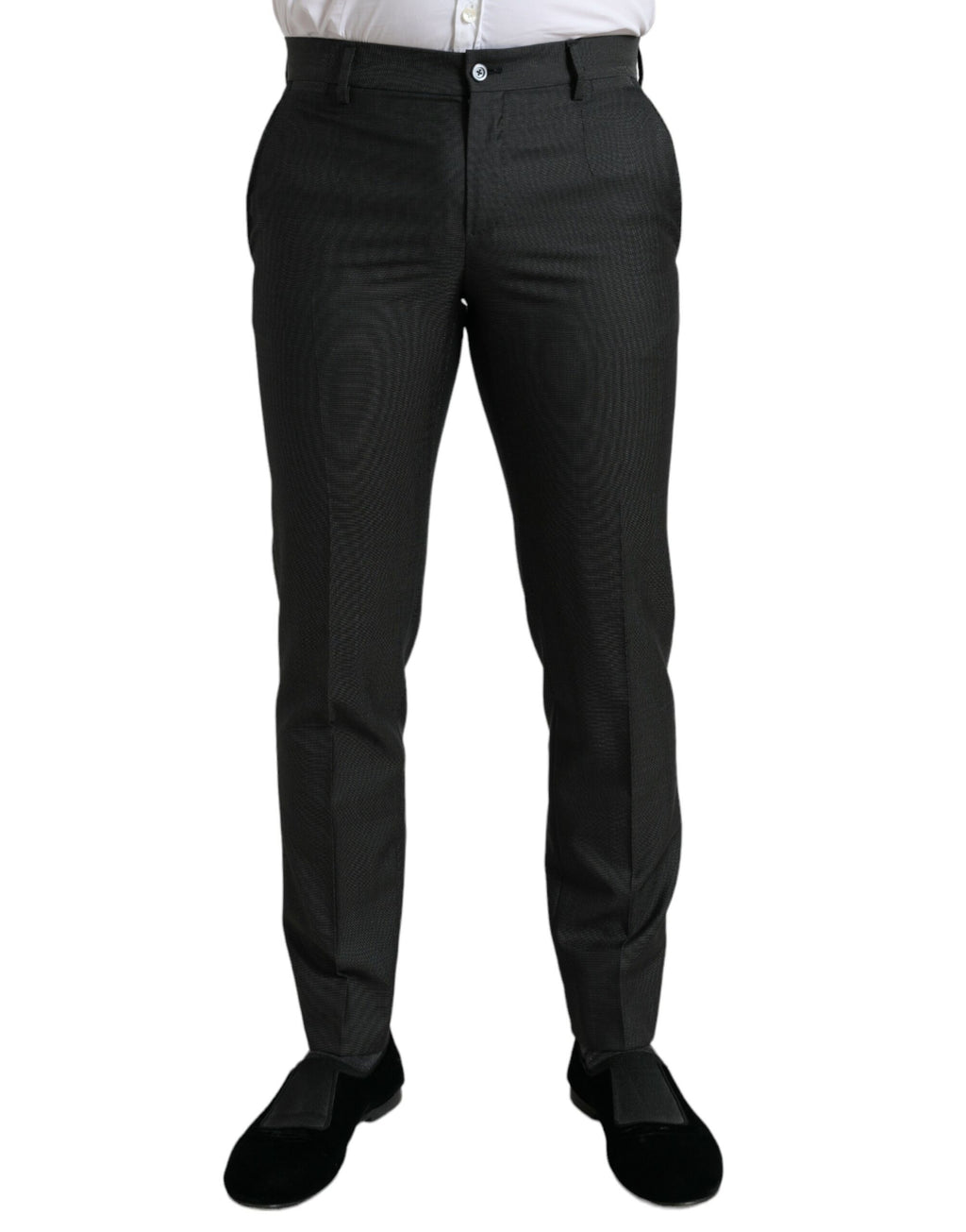 Pantalon formel gris foncé Dolce & Gabbana ajusté, en tissu stretch, pour homme, élégant et slim.