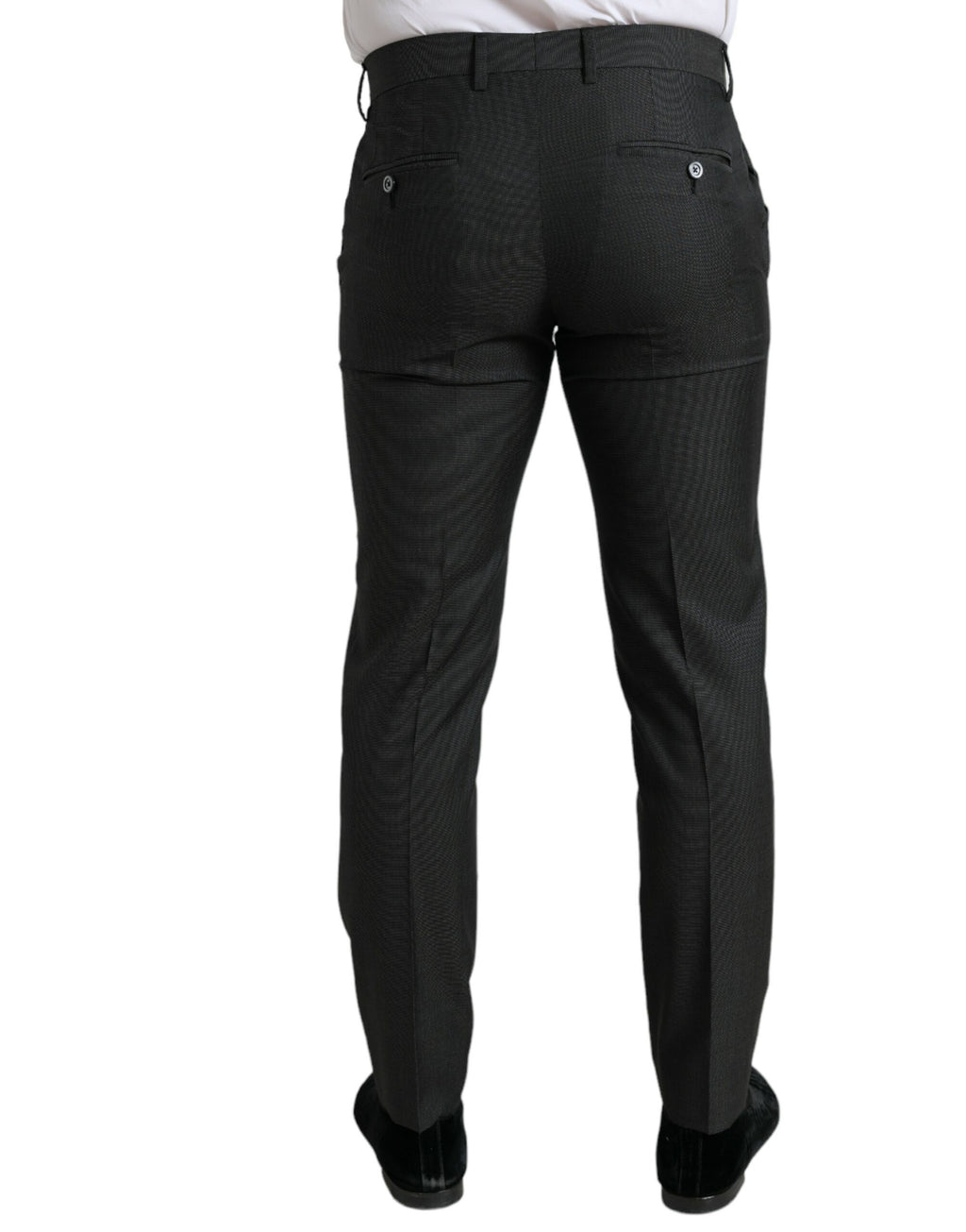 Pantalon formel gris foncé extensible de coupe slim de Dolce & Gabbana, élégant et ajusté pour homme.
