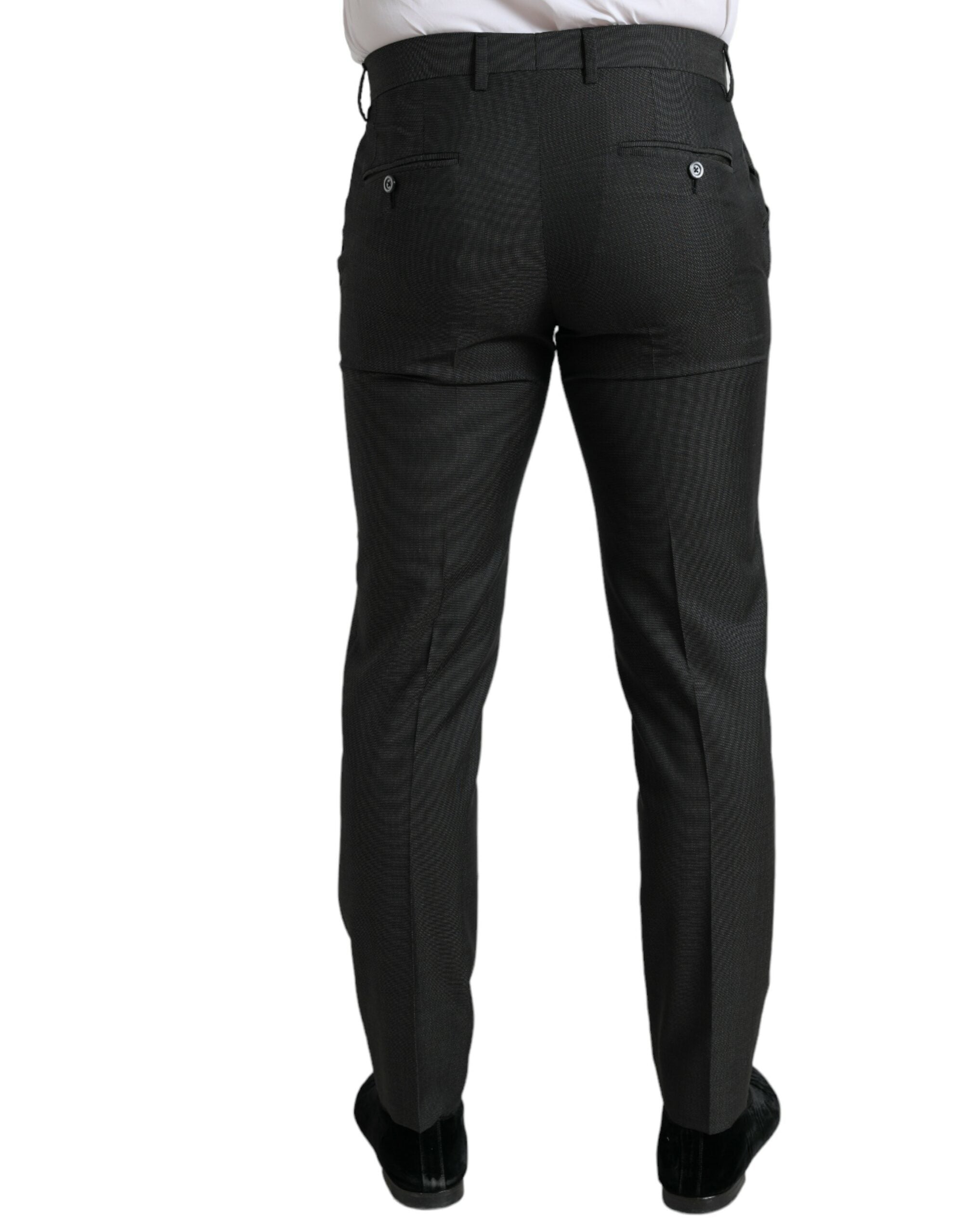 Pantalon formel gris foncé extensible de coupe slim de Dolce & Gabbana, élégant et ajusté pour homme.