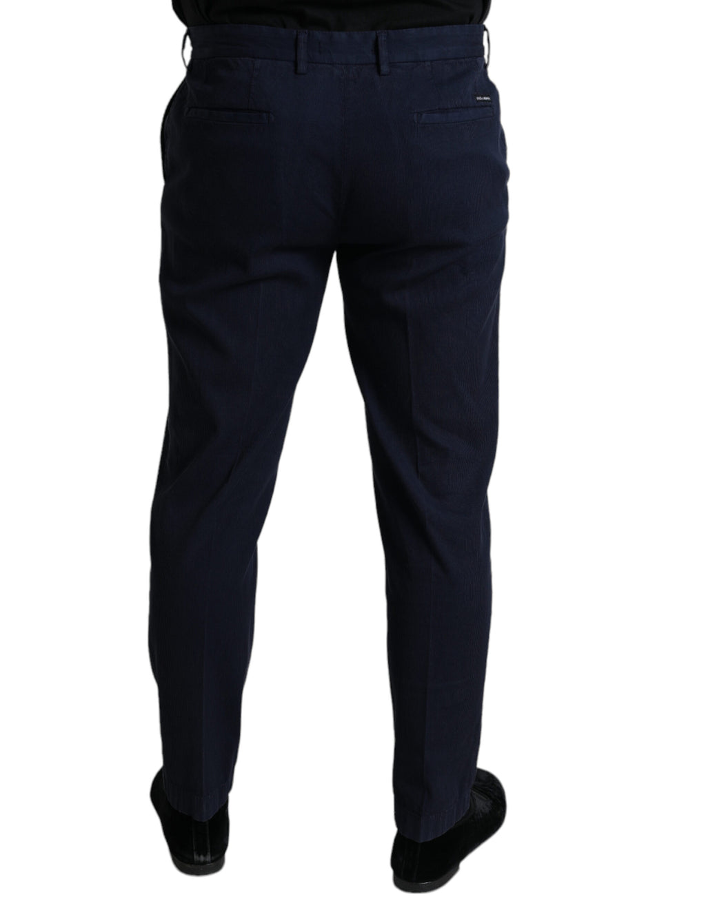 Pantalons hommes Dolce & Gabbana en coton bleu foncé, coupe slim, ajustés et élégants.