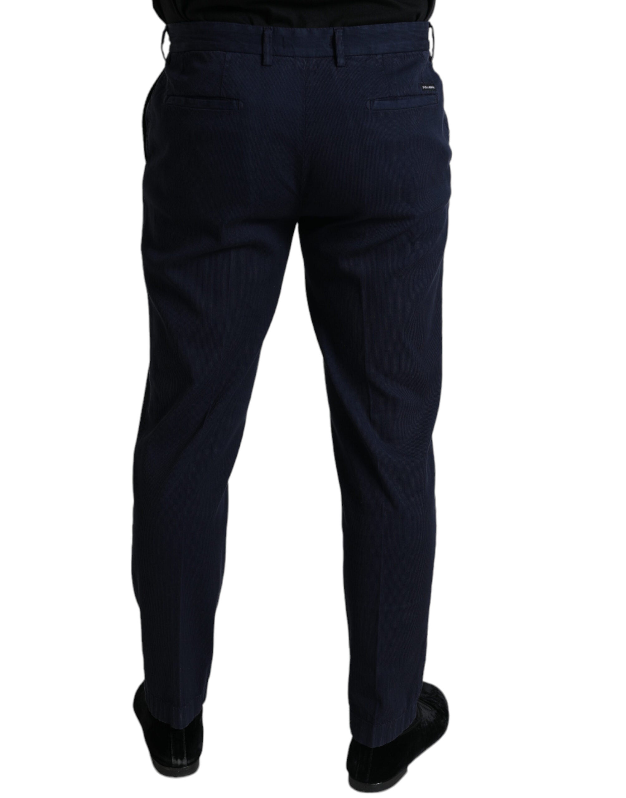 Pantalons hommes Dolce & Gabbana en coton bleu foncé, coupe slim, ajustés et élégants.