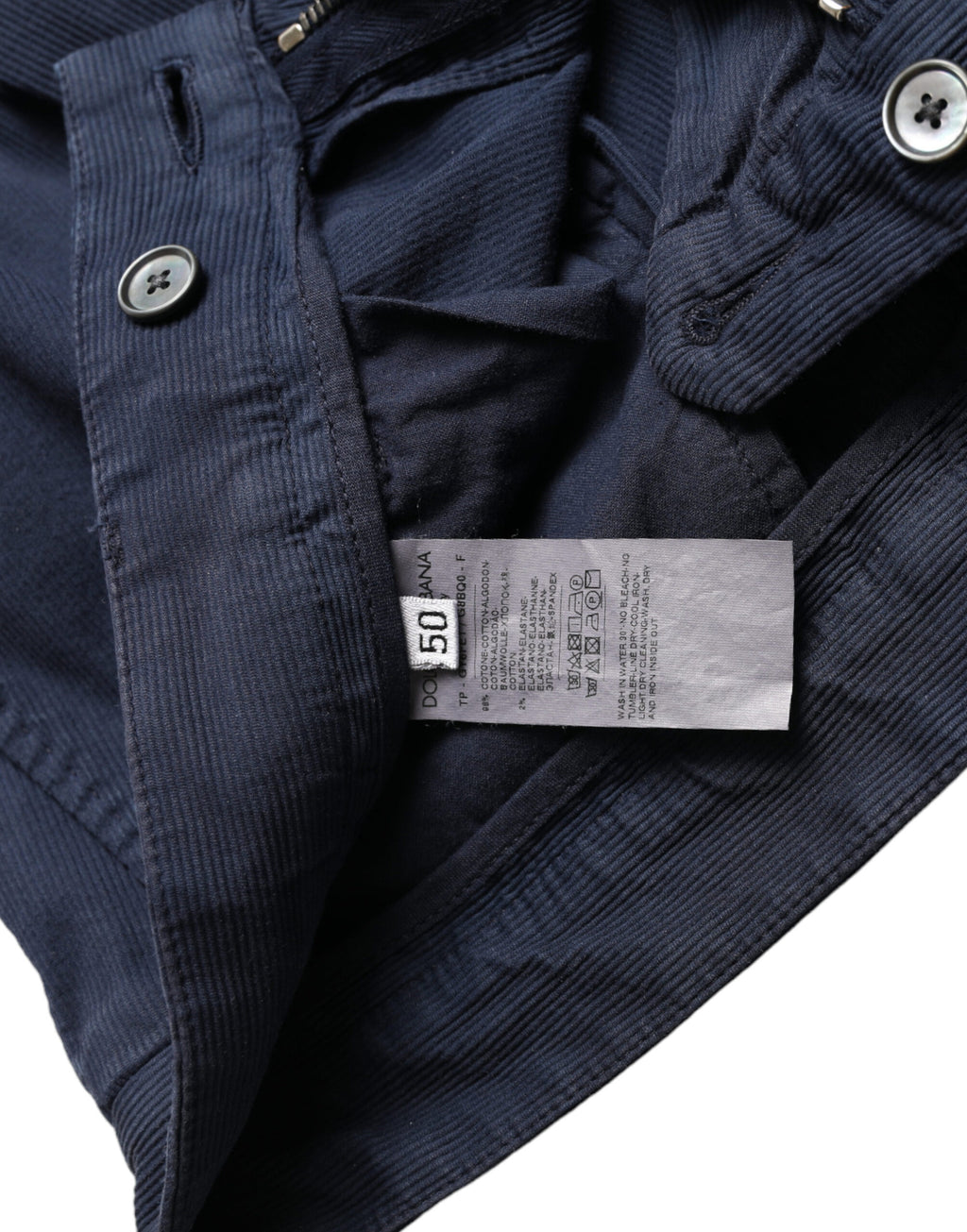 Pantalons homme Dolce & Gabbana en coton bleu foncé, coupe slim, ajustée et stretch, pour un style élégant et moderne.