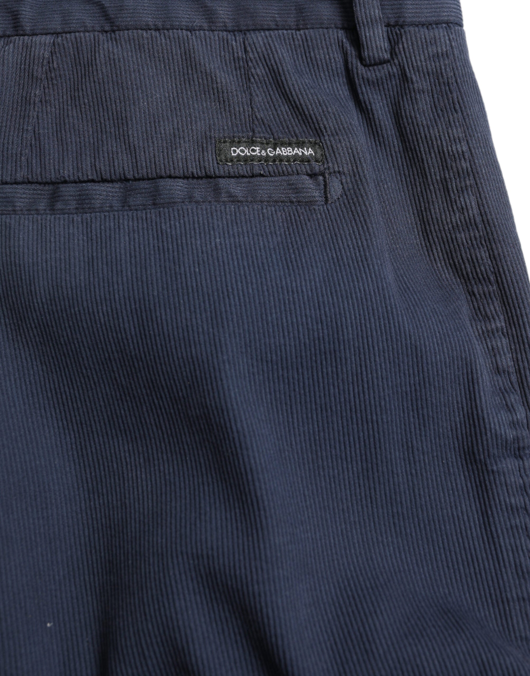 Pantalon homme Dolce & Gabbana en coton bleu foncé, coupe slim, stretch, pantalon habillé élégant.