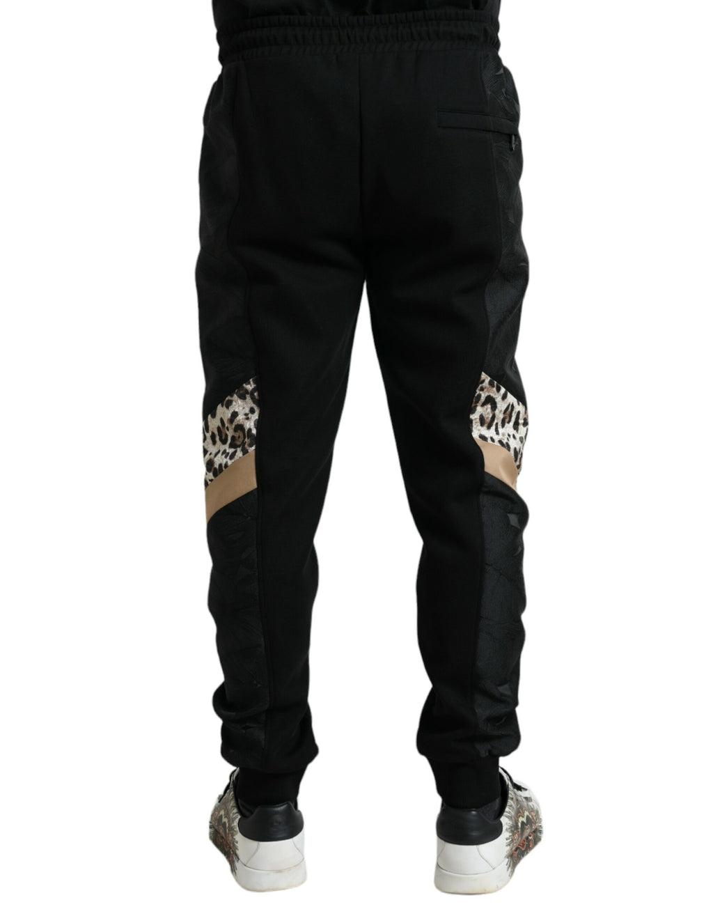 Pantalon jogger noir en coton extensible Dolce & Gabbana, coupe slim et ajustée, pour un look confortable et élégant.