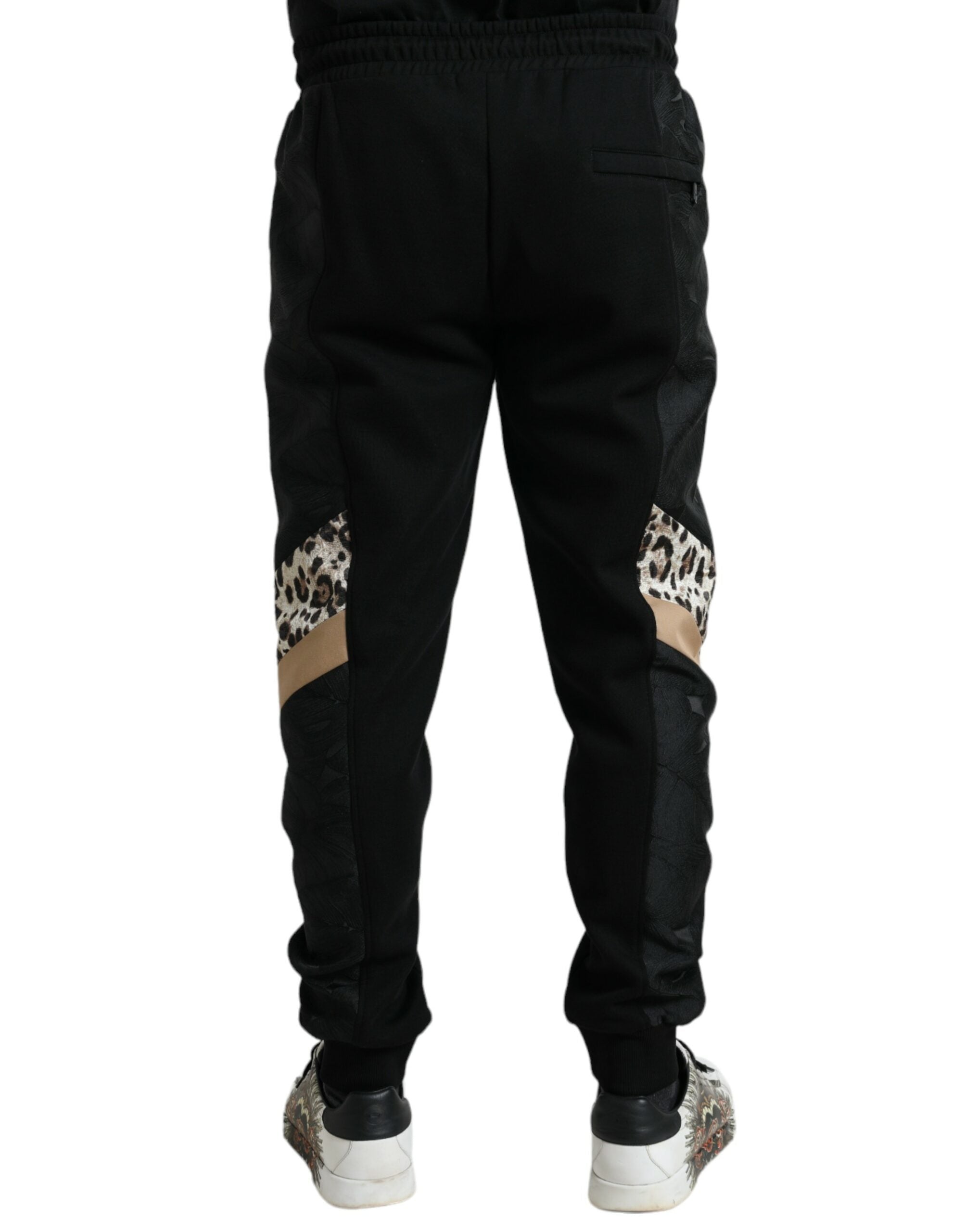 Pantalon jogger noir en coton extensible Dolce & Gabbana, coupe slim et ajustée, pour un look confortable et élégant.