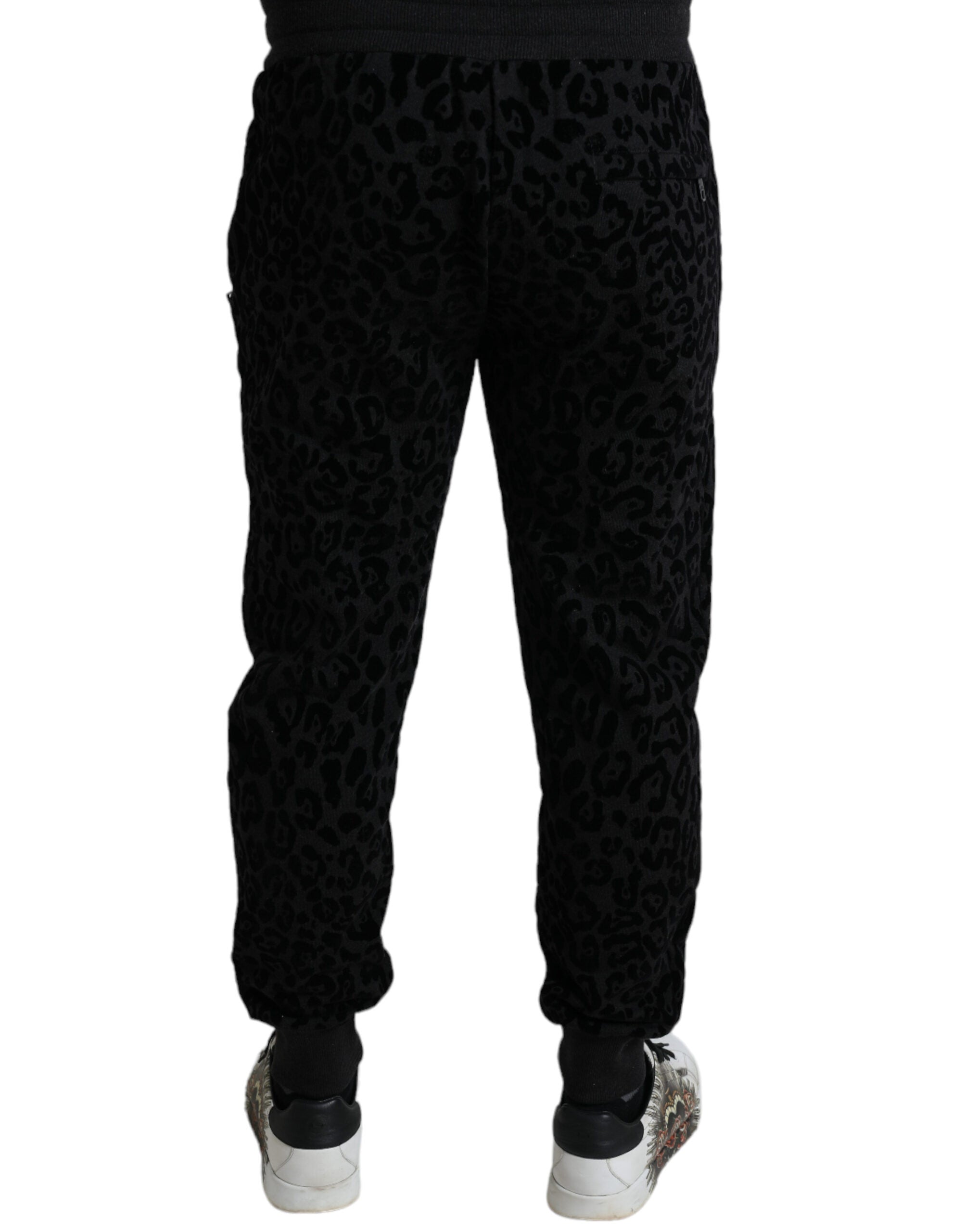 Pantalons de jogging Slim Fit Dolce & Gabbana en coton noir à motif léopard, style décontracté et tendance