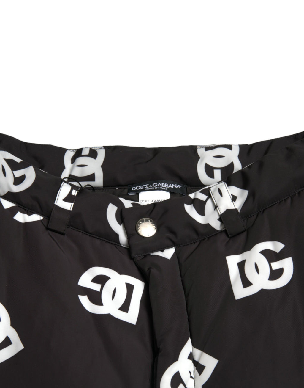Pantalons larges noirs Dolce & Gabbana avec logo DG imprimé, style élégant et décontracté, en tissu fluide.