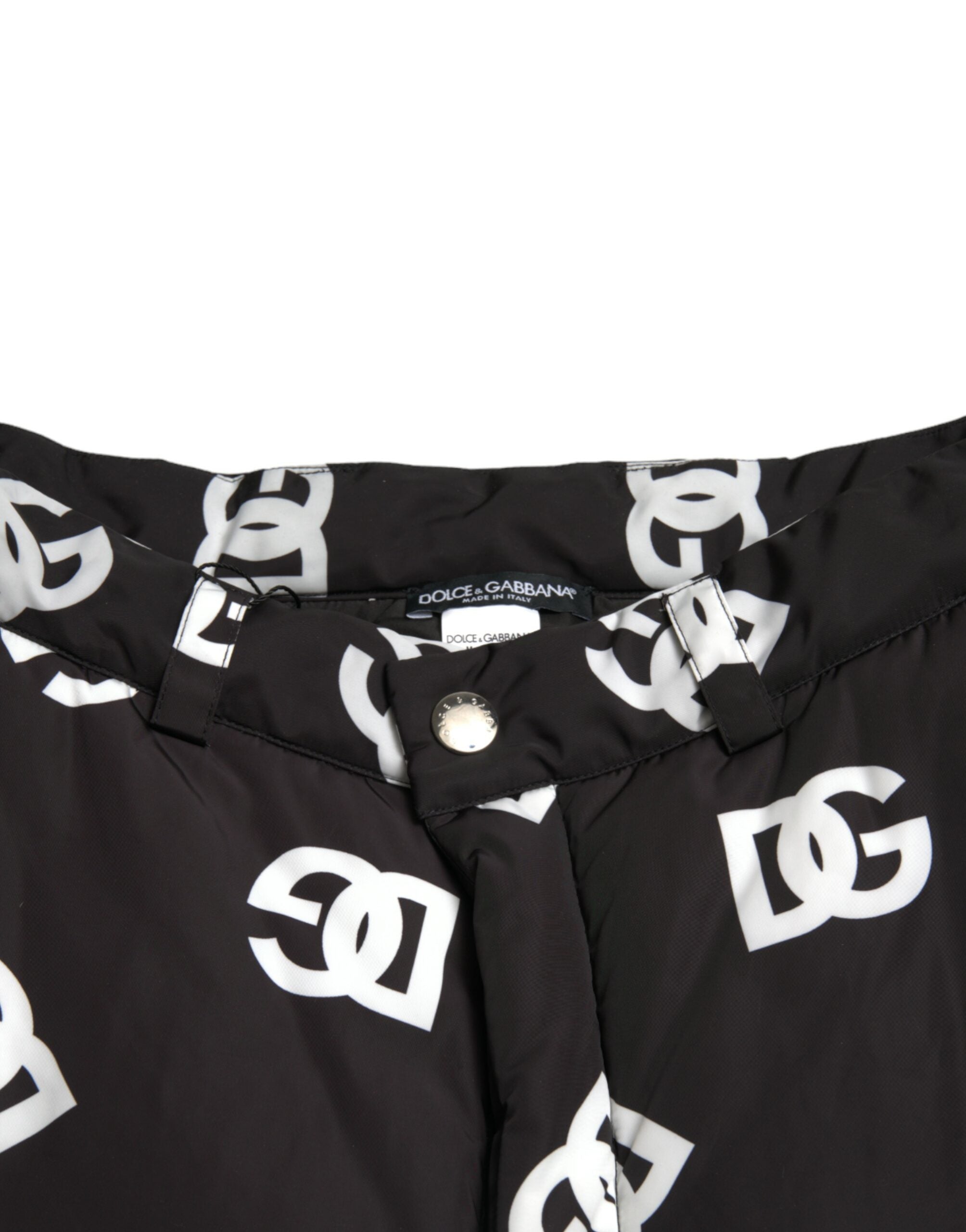 Pantalons larges noirs Dolce & Gabbana avec logo DG imprimé, style élégant et décontracté, en tissu fluide.