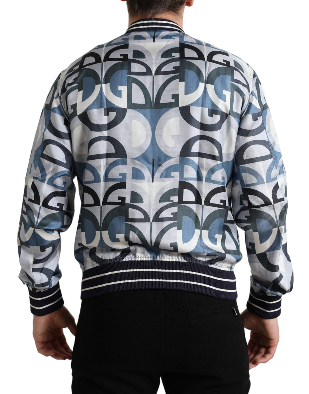 Veste bomber Dolce & Gabbana à logo multicolore, motif imprimé, avec détails en tissu brillant et coupe moderne.
