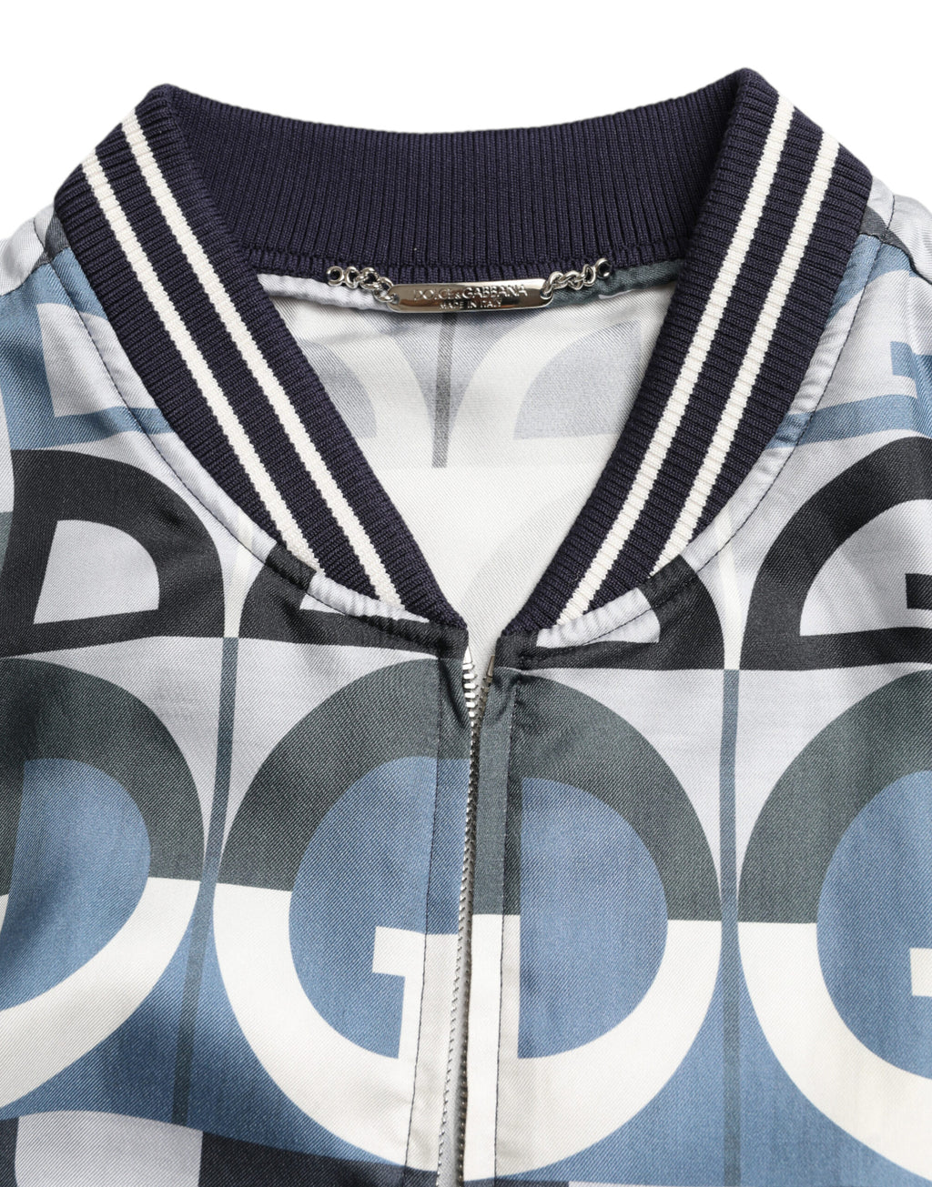 Veste bomber Dolce & Gabbana à logo multicolore, imprimé graphique, avec col et manches longues.