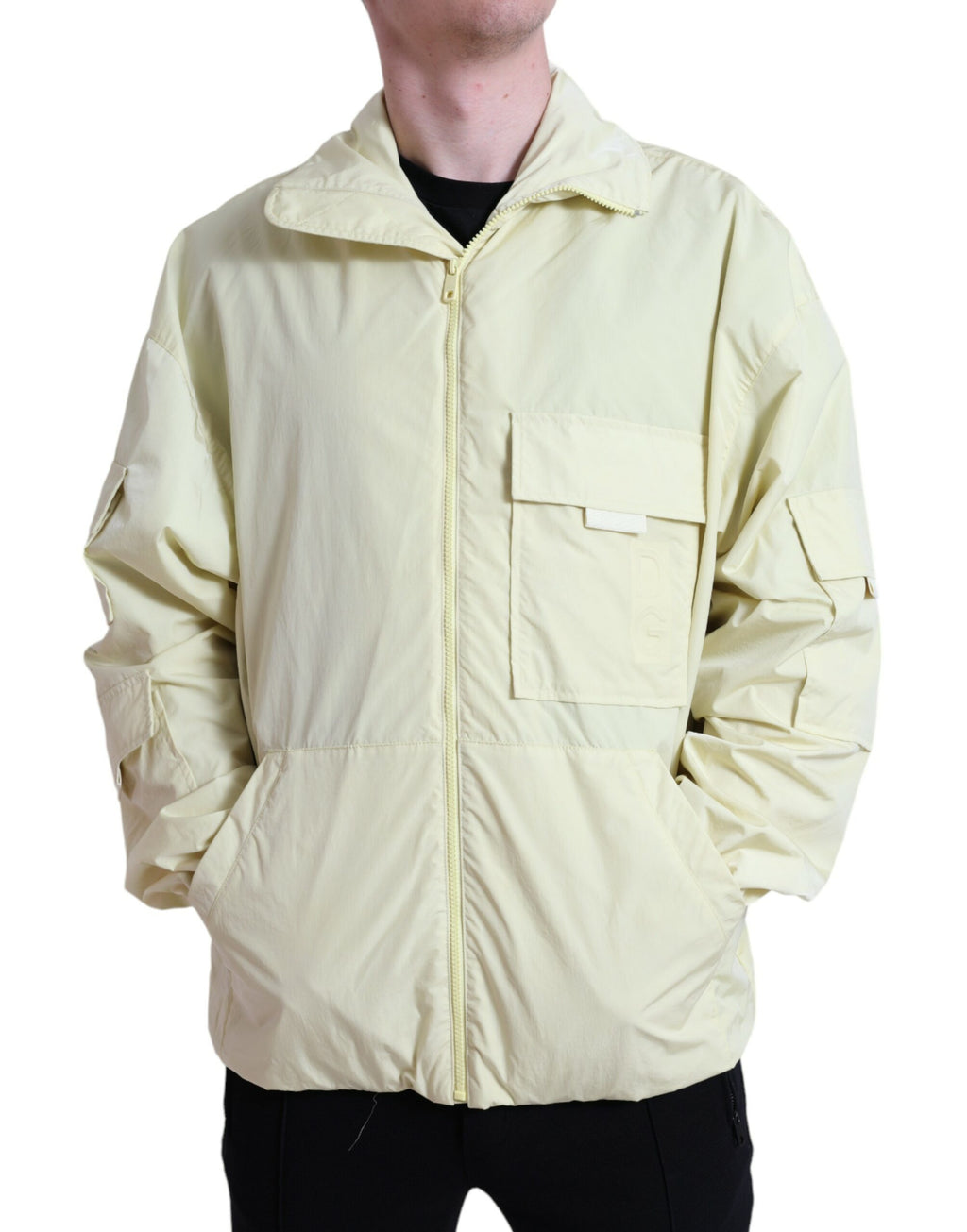 Veste parka en nylon jaune avec col à fermeture éclair complète Dolce & Gabbana, élégante et décontractée.