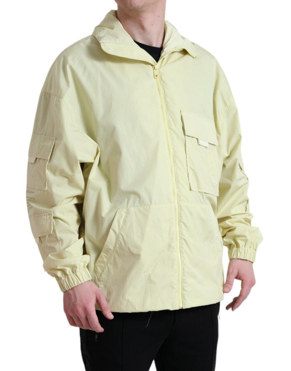 Veste parka Dolce & Gabbana en nylon jaune avec col montant et fermeture éclair complète, décontractée et élégante.