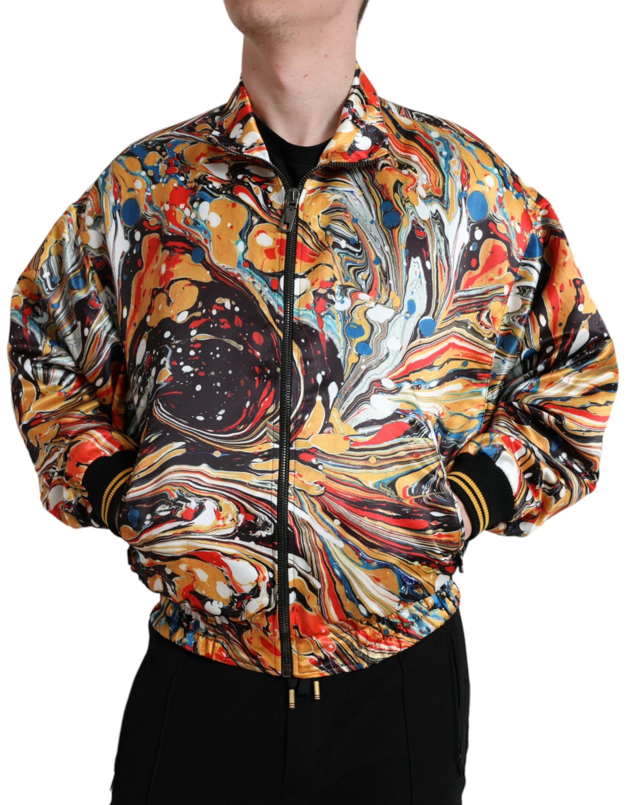 Veste bomber en polyester multicolore avec motif abstrait de Dolce & Gabbana, style tendance et moderne.