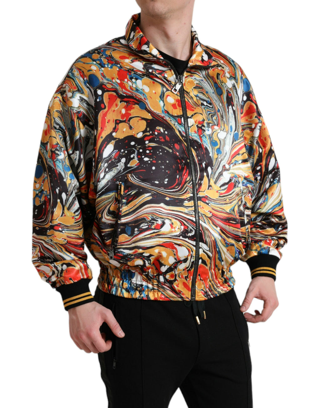 Veste bomber en polyester multicolore à motif abstrait de Dolce & Gabbana, style moderne et tendance.