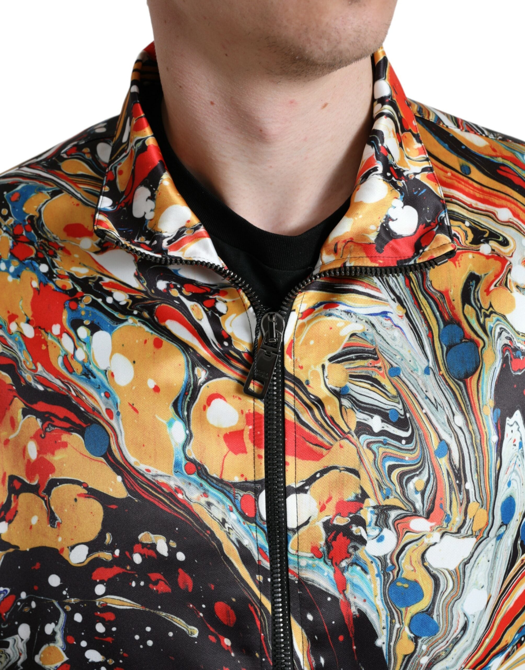 Blouson bomber en polyester multicolore avec motif abstrait de Dolce & Gabbana, veste élégante et moderne.