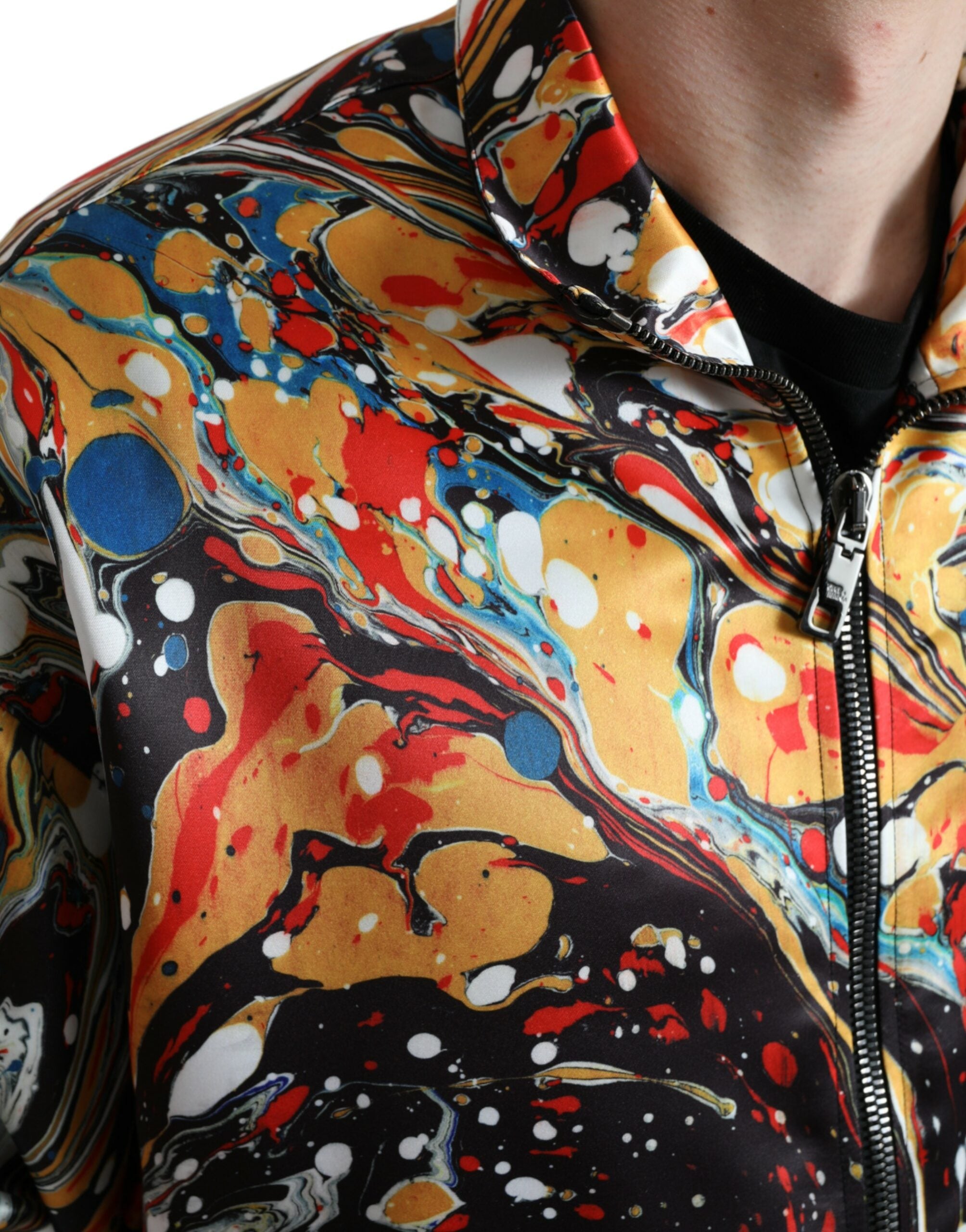 Veste bomber en polyester multicolore à motifs abstraits de Dolce & Gabbana, coupe moderne et design artistique.