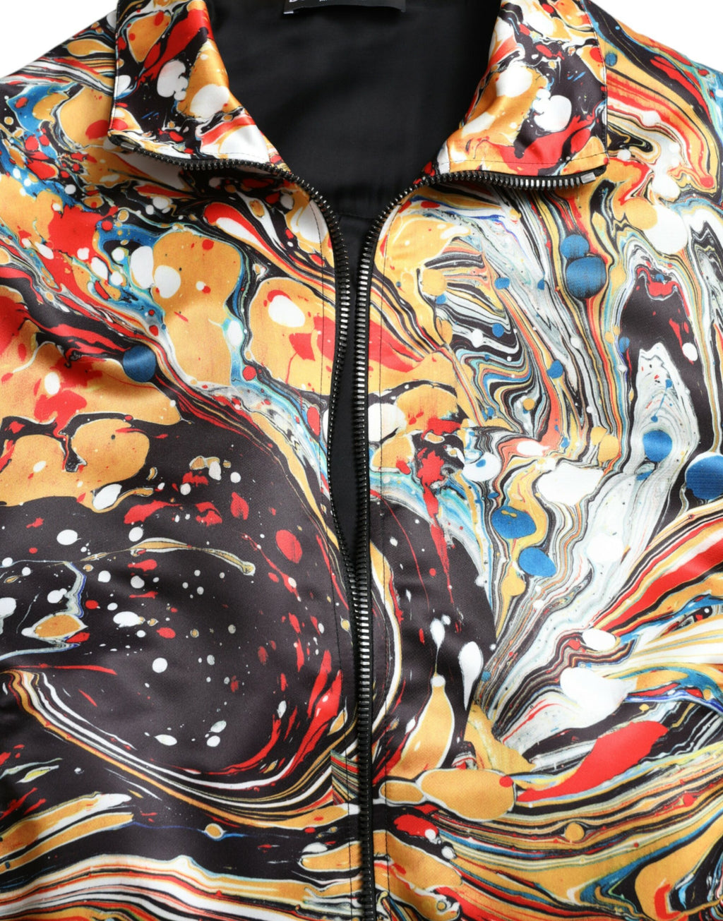 Veste bomber en polyester multicolore abstrait de Dolce & Gabbana, style moderne et tendance, vue de face.