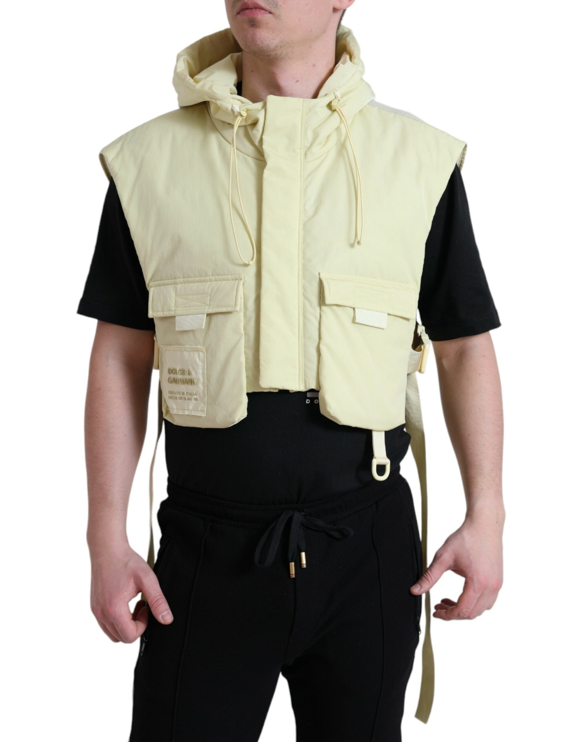 Veste sportive en nylon jaune à capuche Dolce & Gabbana, veste de sport décontractée pour homme ou femme.