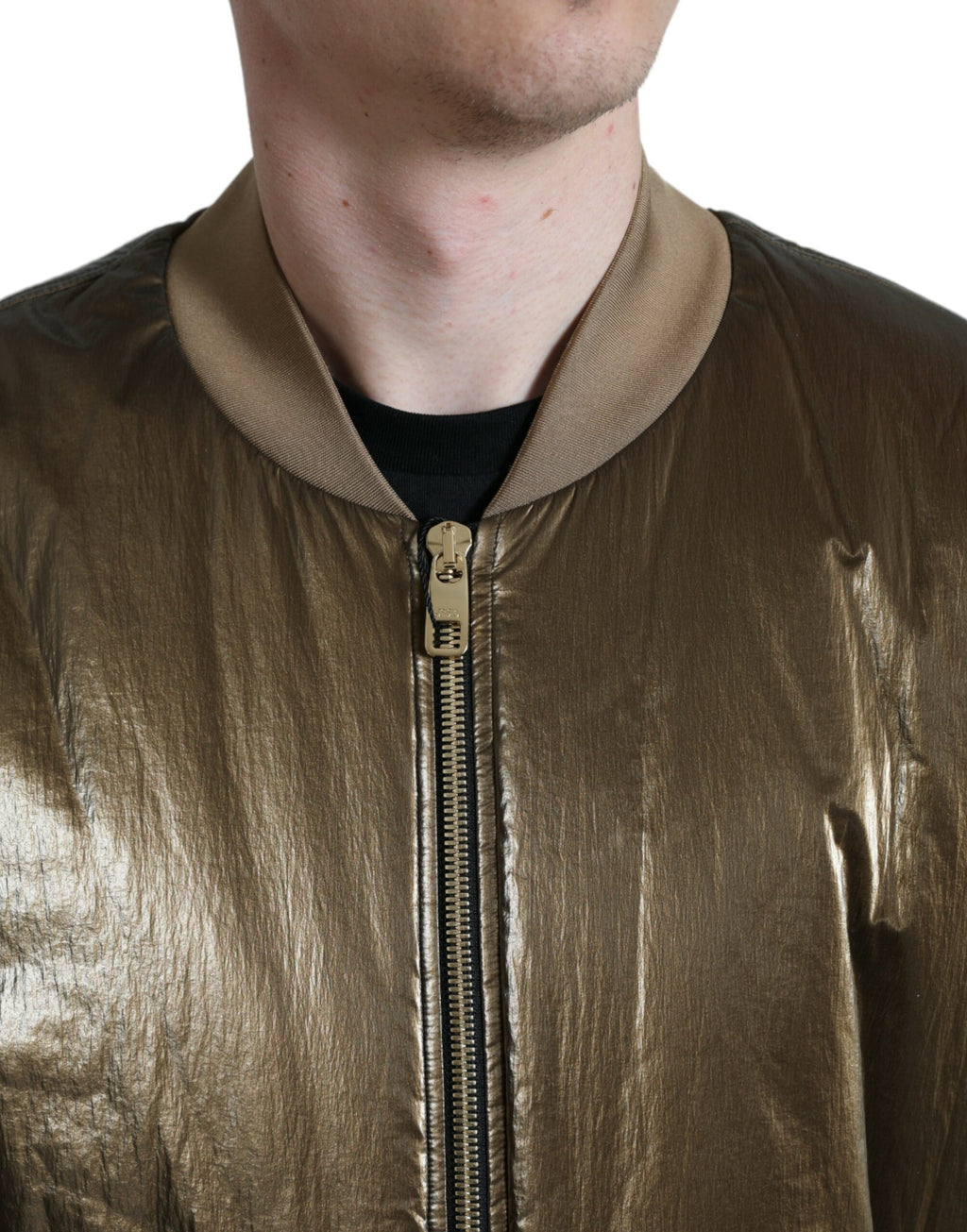 Veste bomber homme Dolce & Gabbana en nylon bronze avec zip complet, style décontracté et moderne.