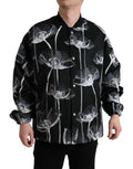 Veste bomber en laine noire à imprimé floral Dolce & Gabbana, boutonnière, style élégant et tendance.