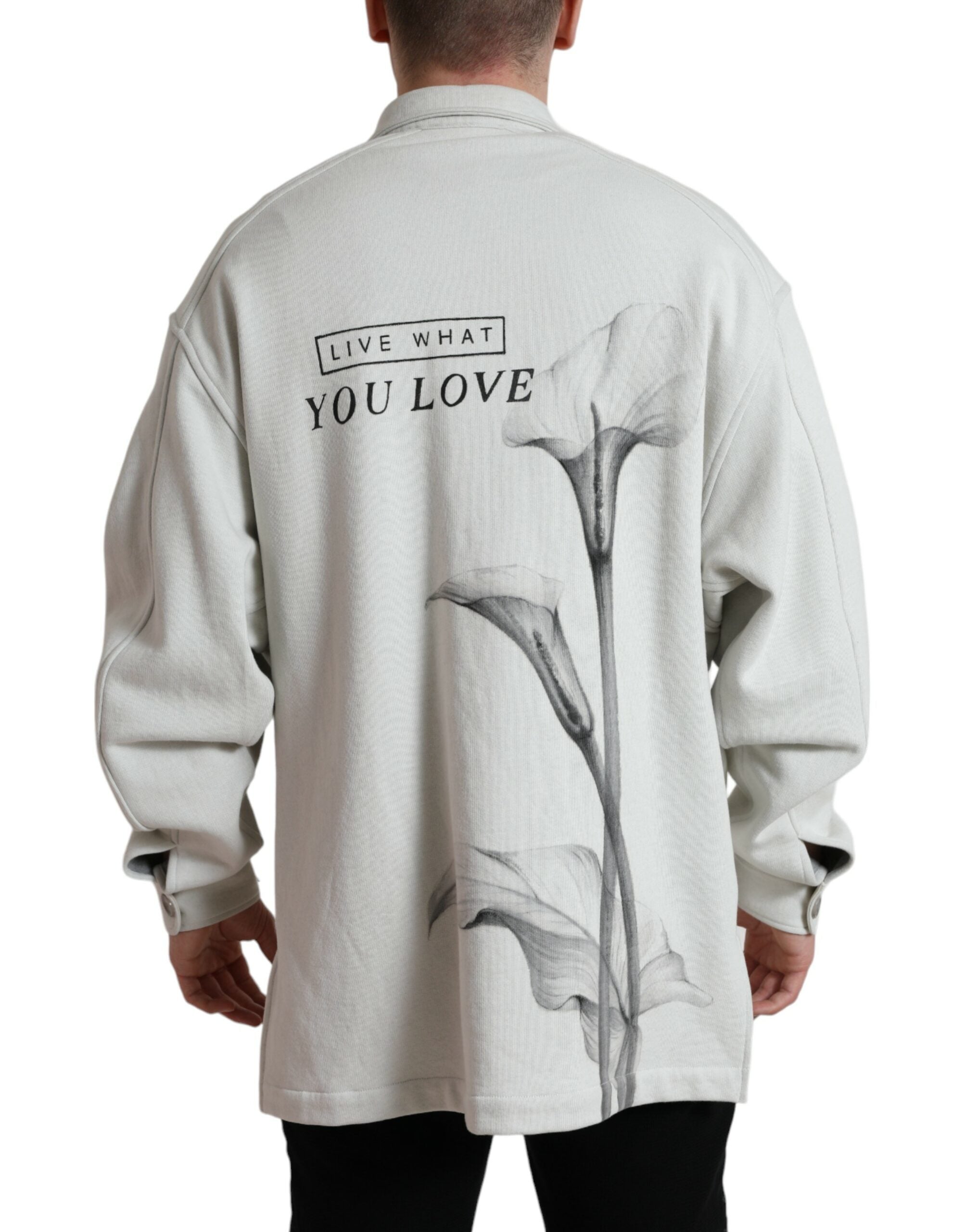Veste manteau Dolce & Gabbana en coton gris avec col à boutonnière, coupe élégante et détails sophistiqués.