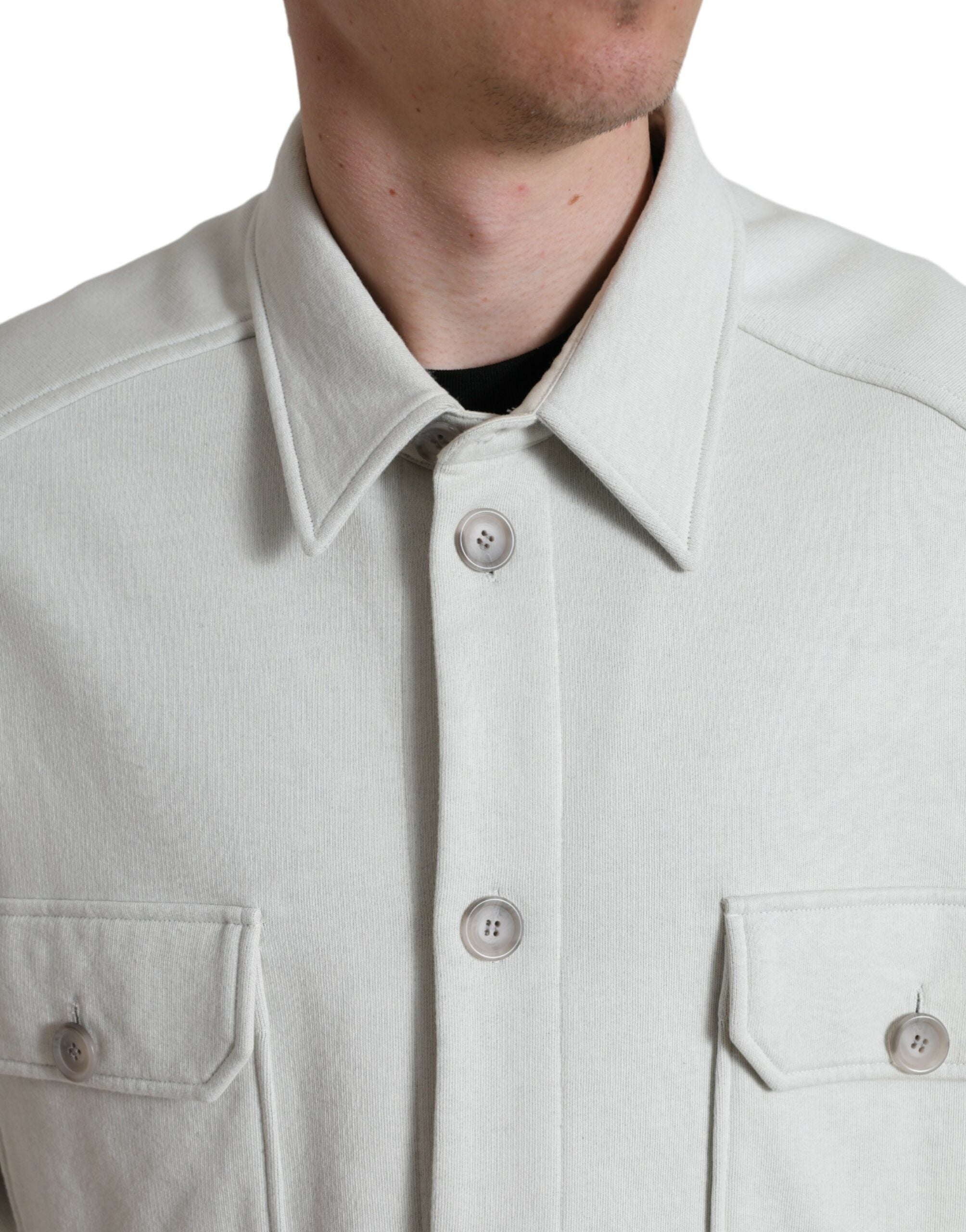 Veste col montant en coton gris de Dolce & Gabbana, veste à boutons pour homme, style élégant et moderne.