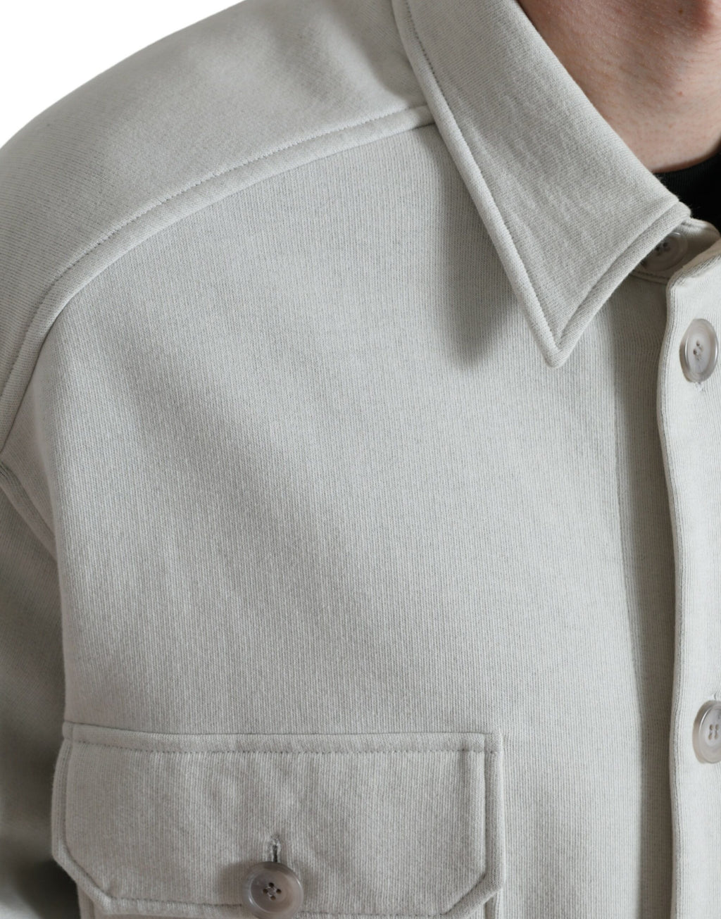 Veste en coton gris avec col boutonné de Dolce & Gabbana, manteau chic pour hommes ou femmes.