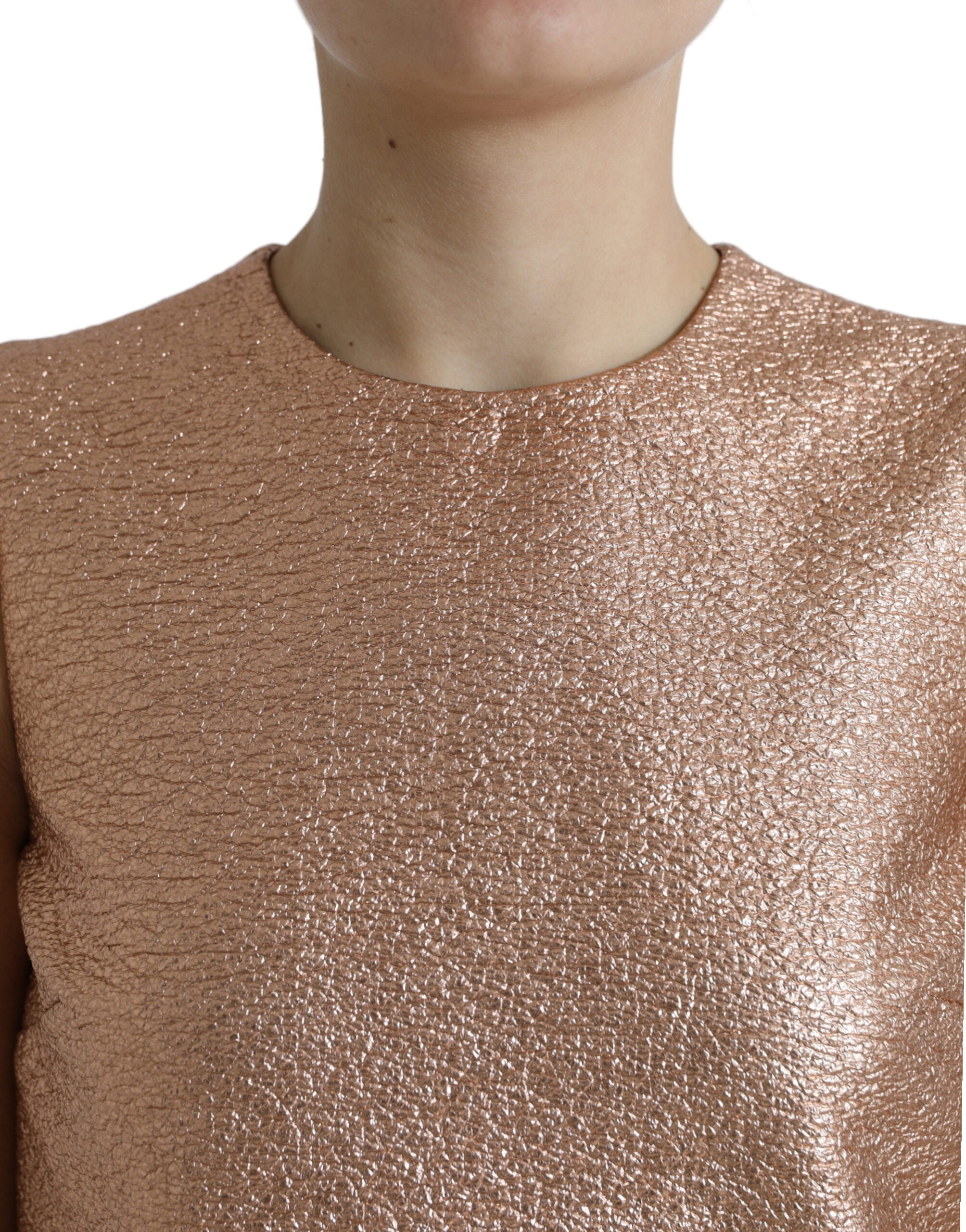 Robe courte sans manches Dolce & Gabbana en jacquard rose, style shift, avec motif tissé, élégante et sophistiquée.
