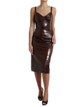 Robe midi en soie brillante sans manches de coupe ajustée de Dolce & Gabbana, couleur marron élégante.