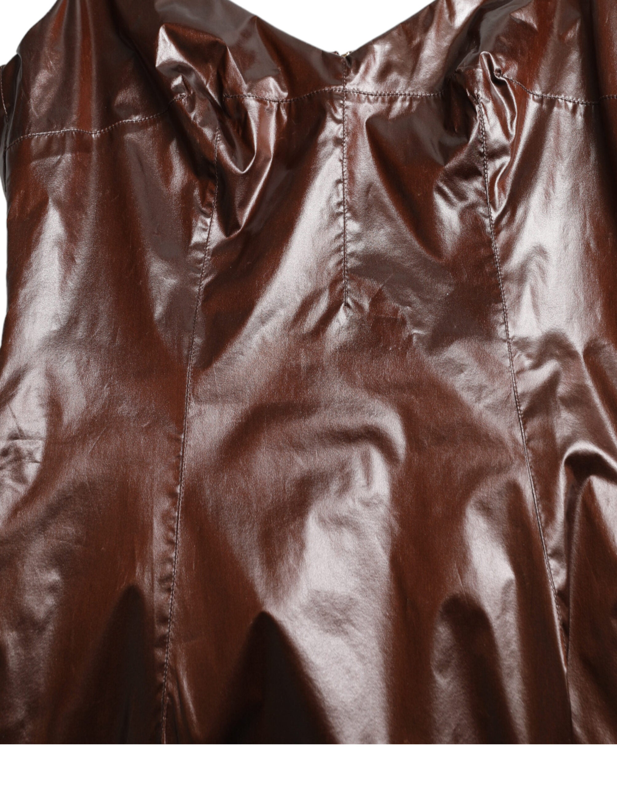 Robe midi en soie brillante marron sans manches et coupe ajustée de Dolce & Gabbana.