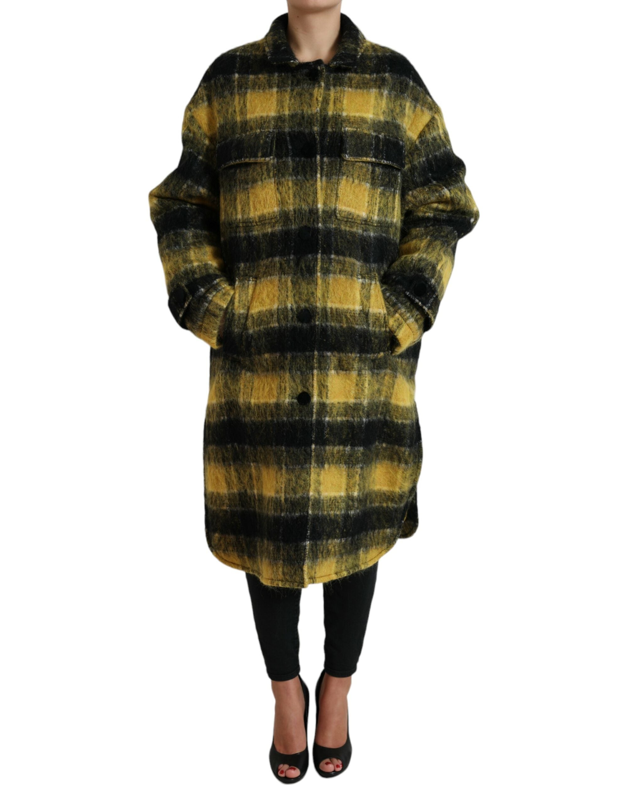 Manteau décontracté à carreaux jaunes à manches longues de Dolce & Gabbana, veste élégante pour un style casual.