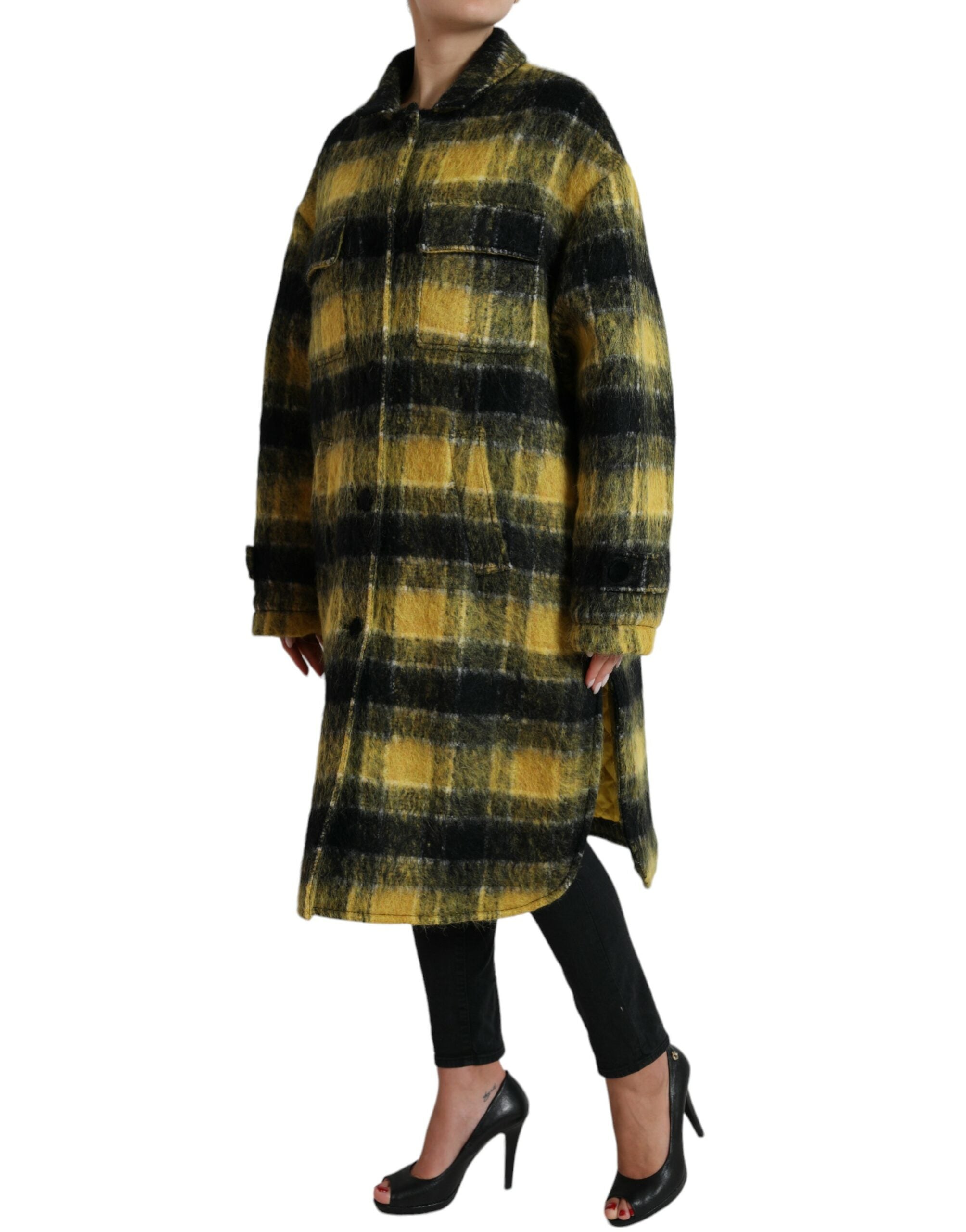 Veste décontractée à manches longues Dolce & Gabbana à carreaux jaunes, style casual, tissu léger et coupe élégante.