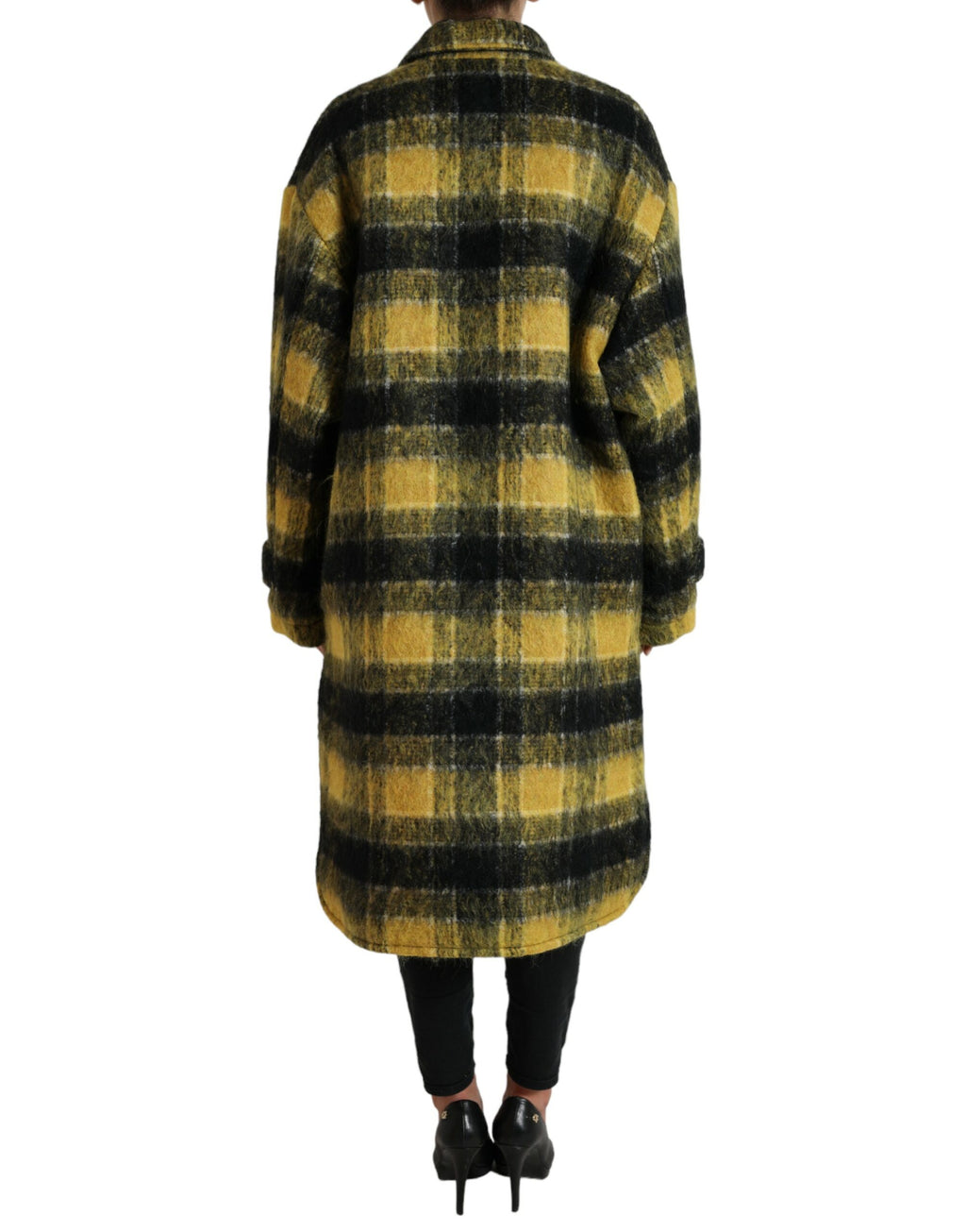 Veste longue décontractée à carreaux jaunes de Dolce & Gabbana, manches longues et style casual, en tissu léger.