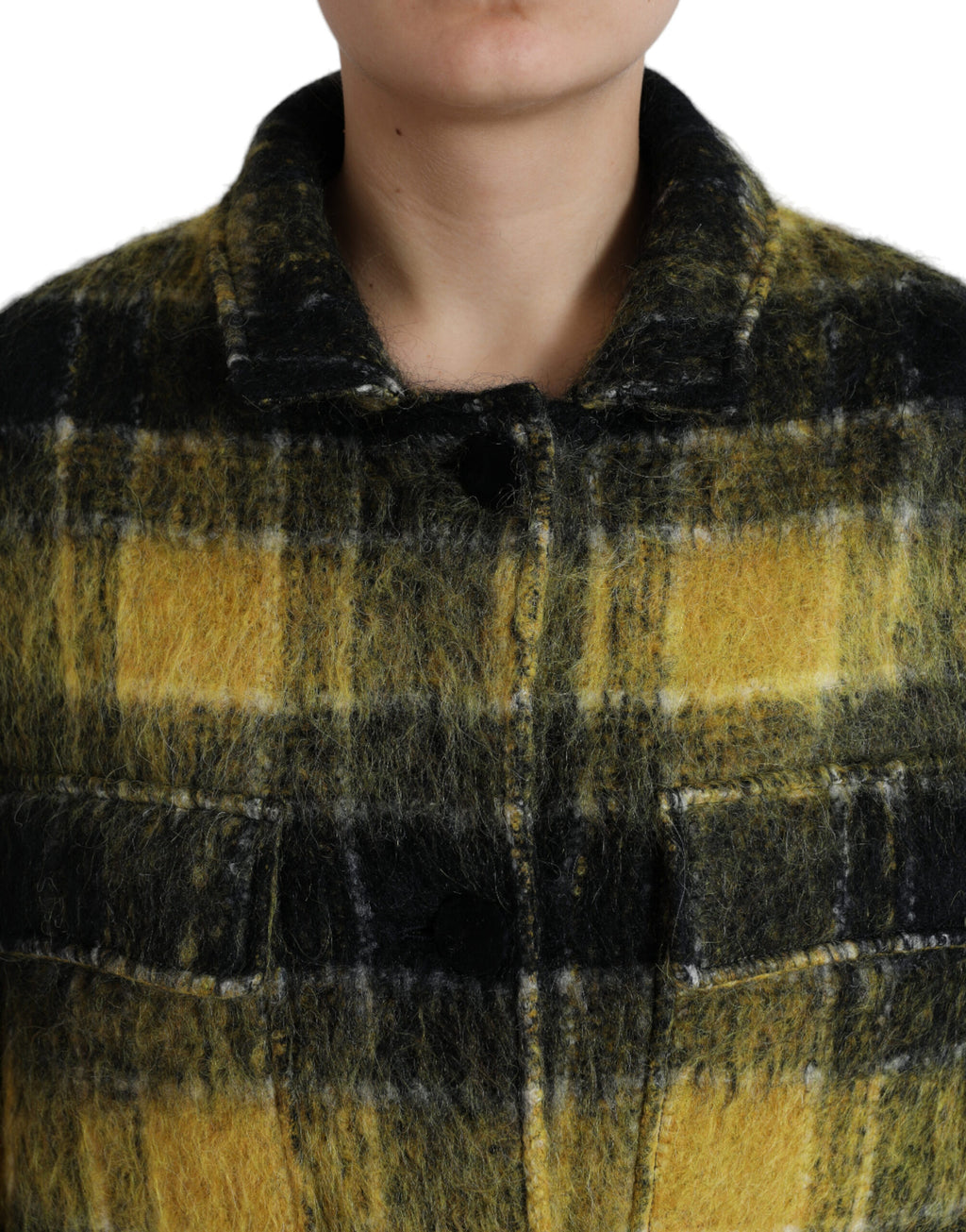 Manteau décontracté à manches longues Dolce & Gabbana à carreaux jaunes, veste élégante pour un look casual.