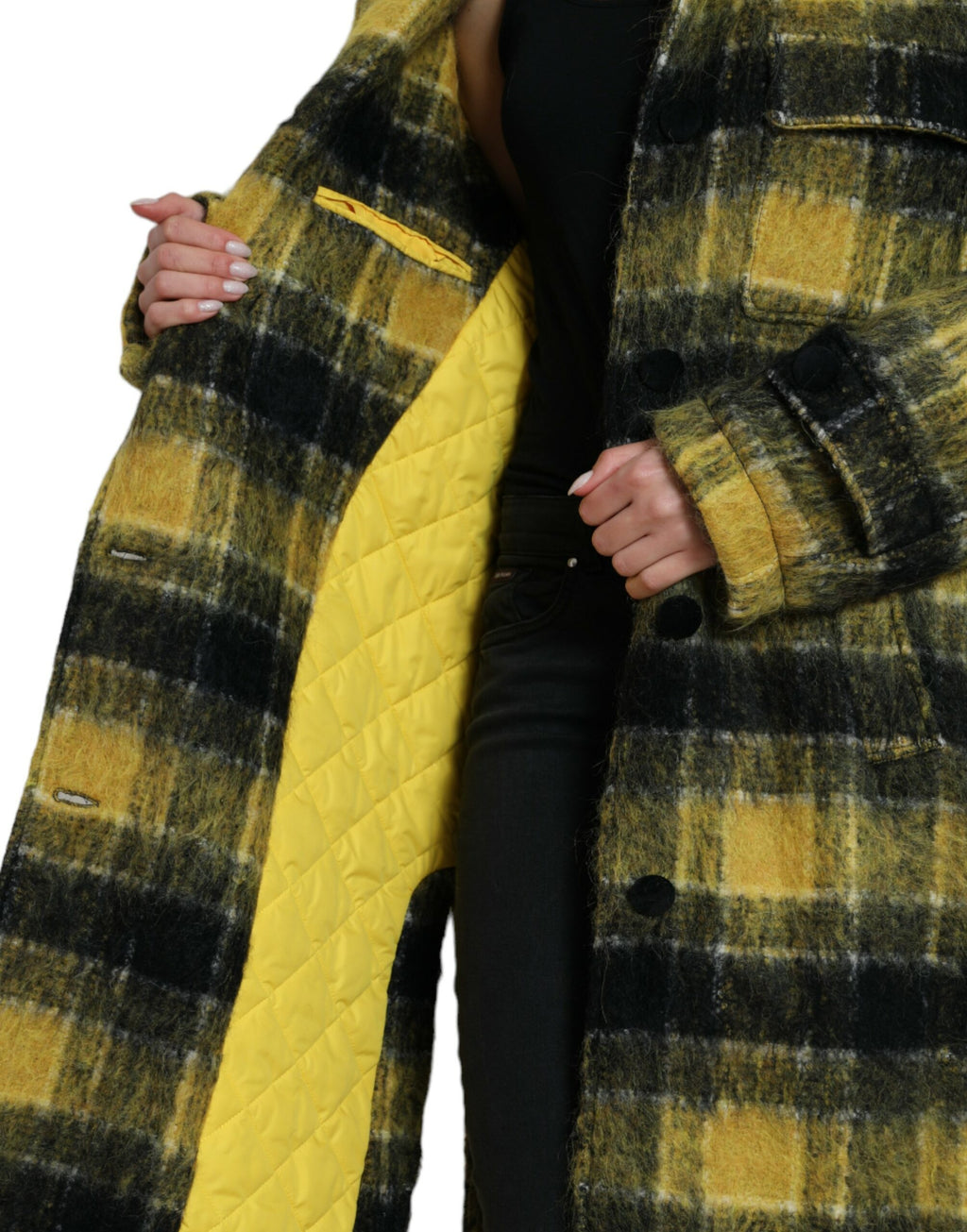 Manteau décontracté à carreaux jaunes à manches longues de Dolce & Gabbana, veste élégante et confortable pour le quotidien.